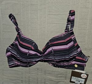 Striped Women's Bikini Top - Pink and Black